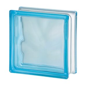 Caramida De Sticla Azur Pentru Interior sau Exterior, Culoare Delicata, Model Wave, 19x19x8cm