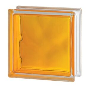 Caramida De Sticla Galbena Pentru Interior, Culoare Intensa, Model Wave, 19x19x8cm