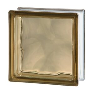 Caramida De Sticla Bronz Maro Pentru Interior sau Exterior, Culoare Delicata, Model Wave, 19x19x8cm