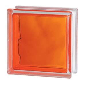 Caramida De Sticla Portocalie Pentru Interior, Culoare Intensa, Model Wave, 19x19x8cm