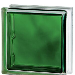 Caramida De Sticla Verde Smarald Pentru Interior, Culoare Intensa, Model Wave, 19x19x8cm